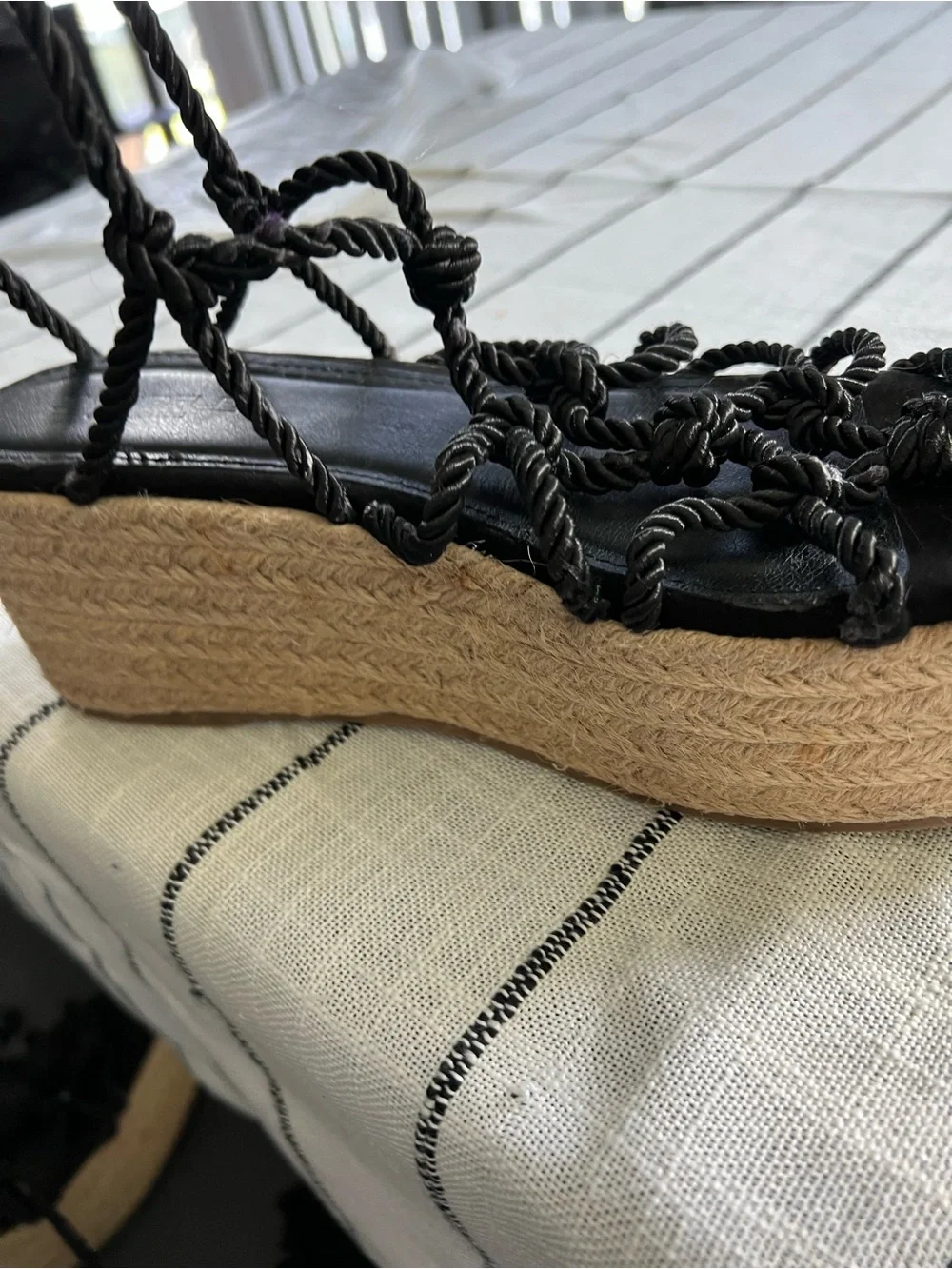 Black Lace-Up Espadrille Platform Sandals
